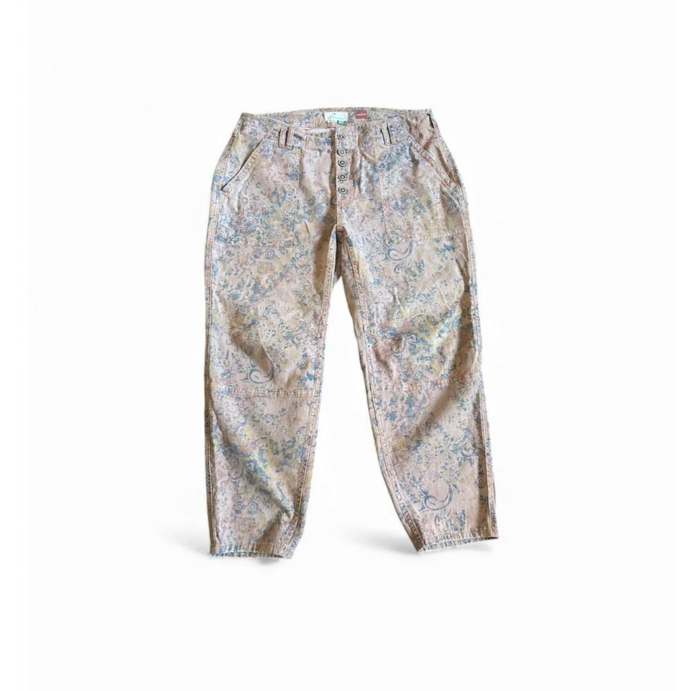 Anthropologie The Wanderer Pant Womens 16 Pink Floral Button Fly Utility Trouser